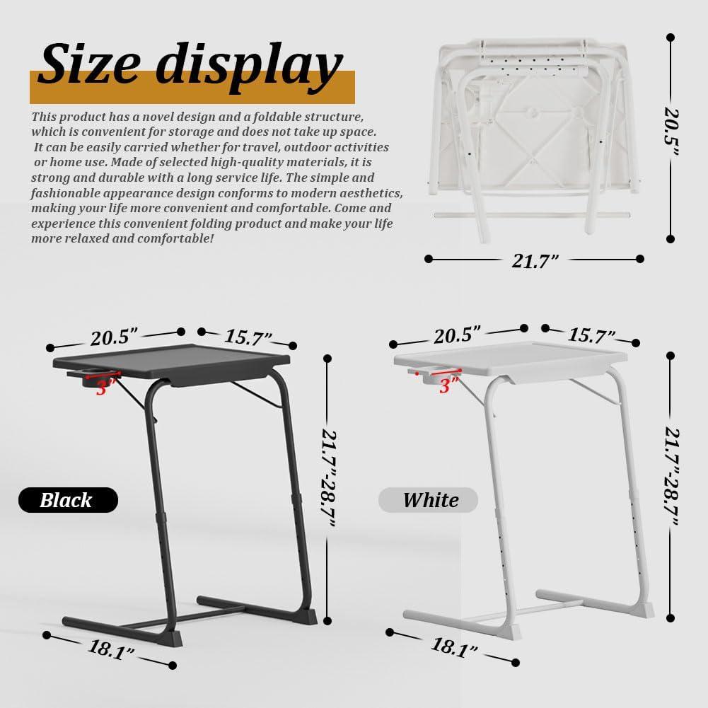 Baokaler Adjustable TV Tray Table - TV Dinner Tray on Bed & Sofa, Comfortable Folding Table with 6 Height & 3 Tilt Angle Adjustments (Black)