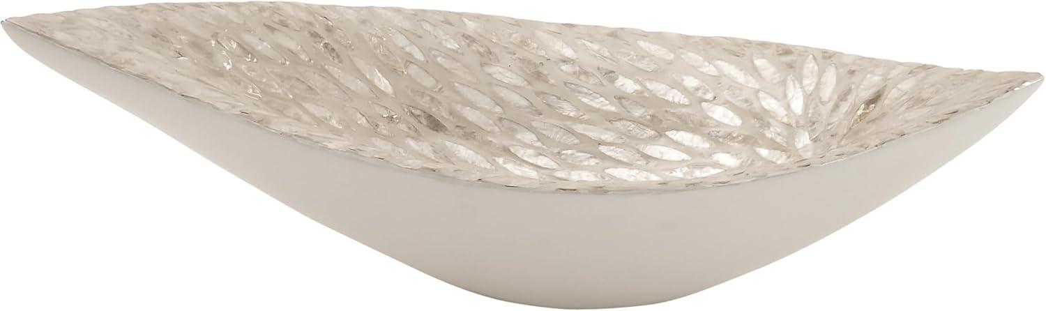 Olivia & May Decorative Bowl Beige Stone and White: Oval Resin Centerpiece, Tabletop Accent, Not for Food Use