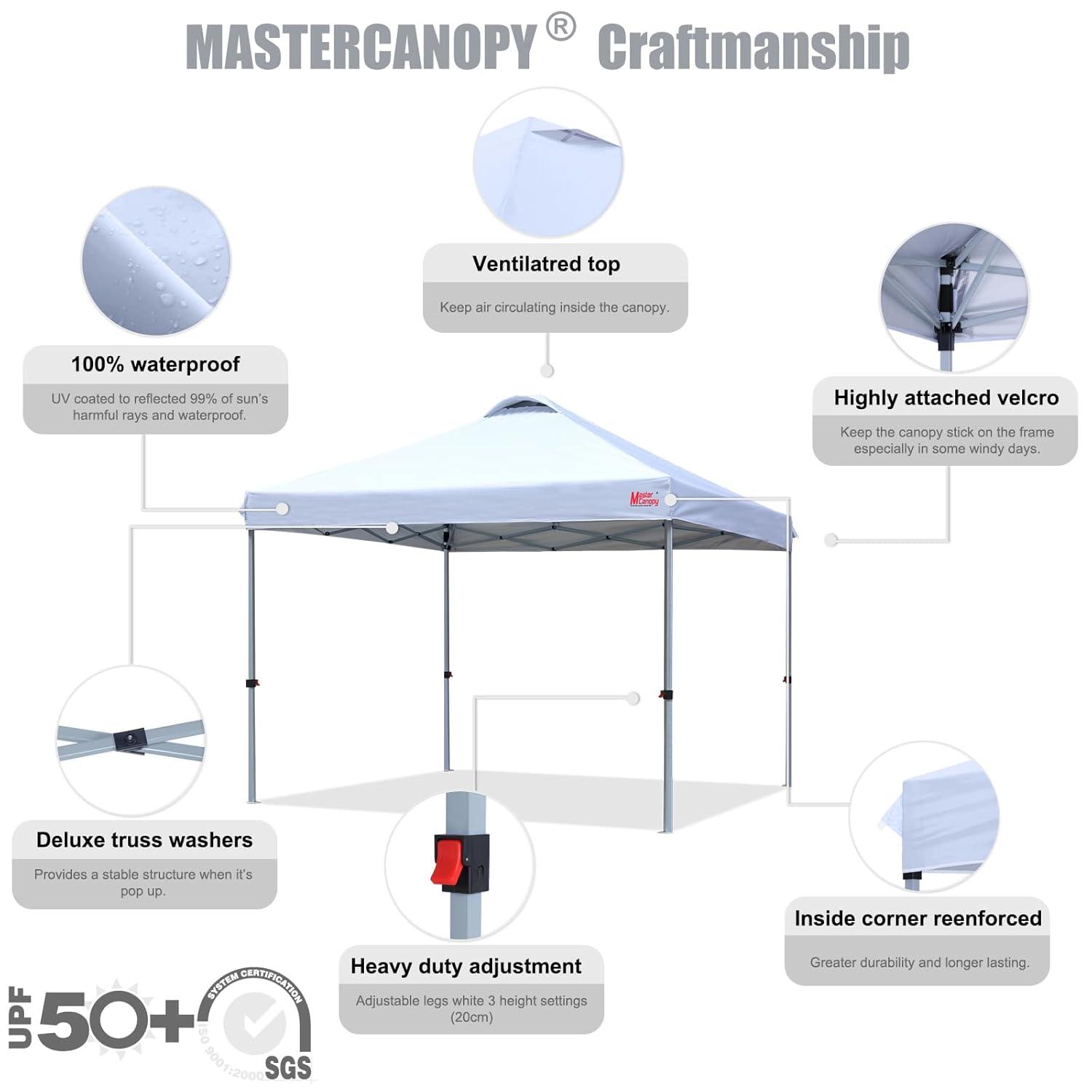 MASTERCANOPY Durable Pop-up Canopy Tent with Roller Bag (10x10, White)