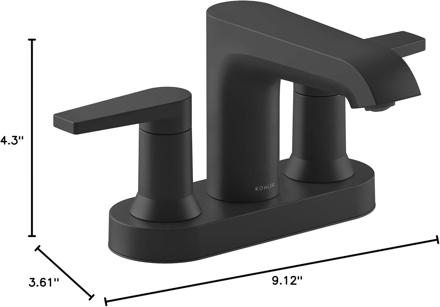 Kohler Hint Centerset 4 inch Bathroom Faucet with Pop-Up Drain Assembly, 2-Handle Bathroom Sink Faucet, 1.2 gpm