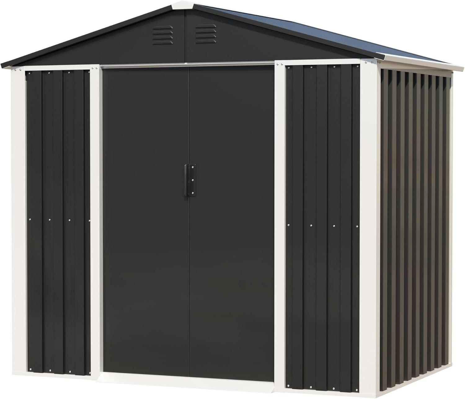 AOBABO Metal Outdoor Utility Tool Storage Shed with Roof Slope Design, Door and Lock for Backyards, Gardens, Patios and Lawns