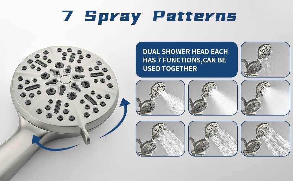 Brushed Nickel Triple Handle Rain Shower Faucet Set with Handheld