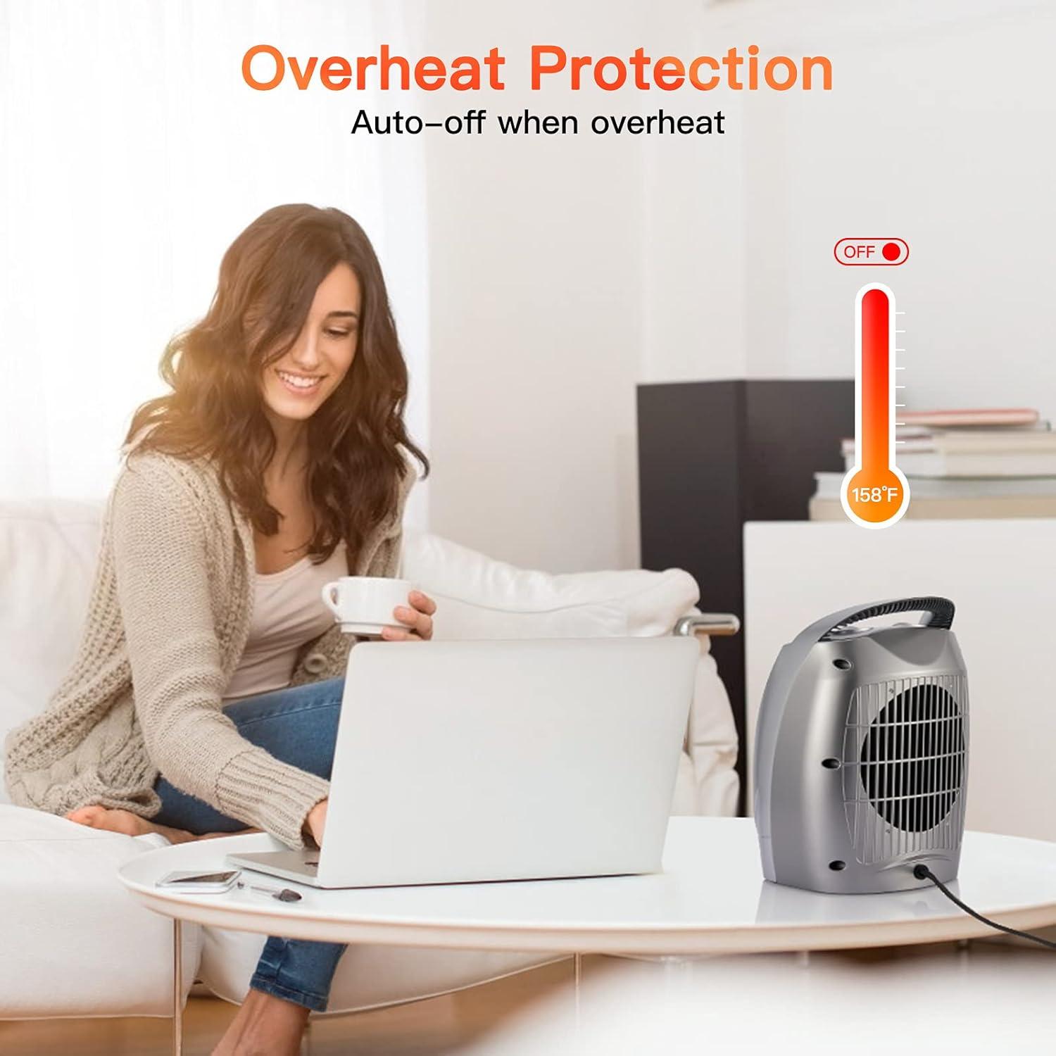 Silver Portable Electric Ceramic Space Heater with Thermostat