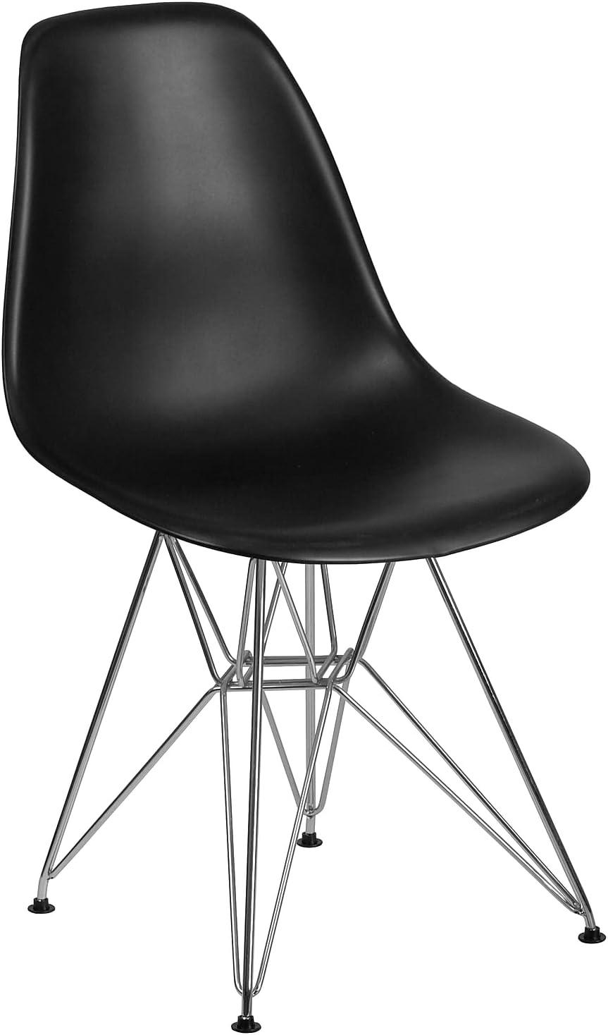 Modern Black Plastic Accent Chair with Chrome Geometric Base