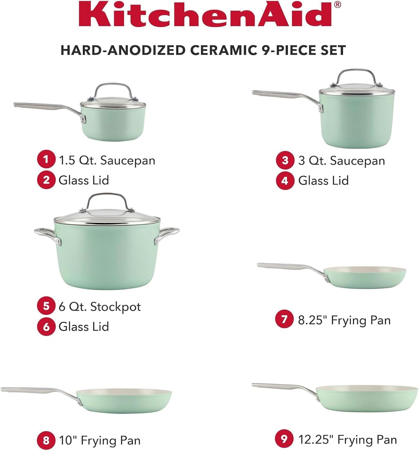 Pistachio Green Aluminum Ceramic Nonstick 9-Piece Cookware Set