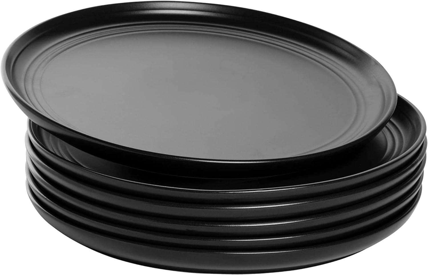 Matte Black Ceramic 10.5" Dinner Plates, Set of 6