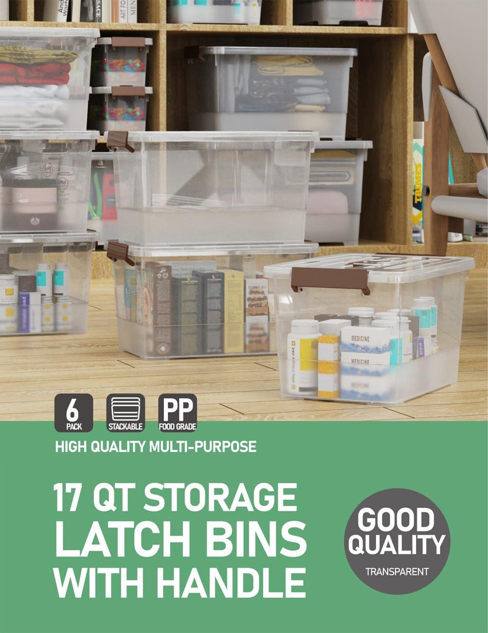 Clear Stackable Plastic Storage Boxes with Lids, 6-Pack, 5 Liters