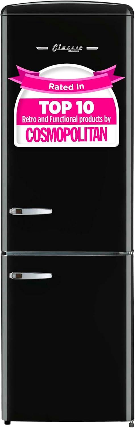 Midnight Black Retro Bottom Freezer Refrigerator with Glass Shelves