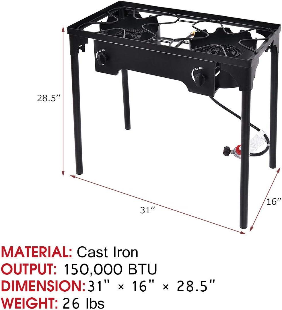 Black Cast Iron 2-Burner Outdoor Propane Gas Stove