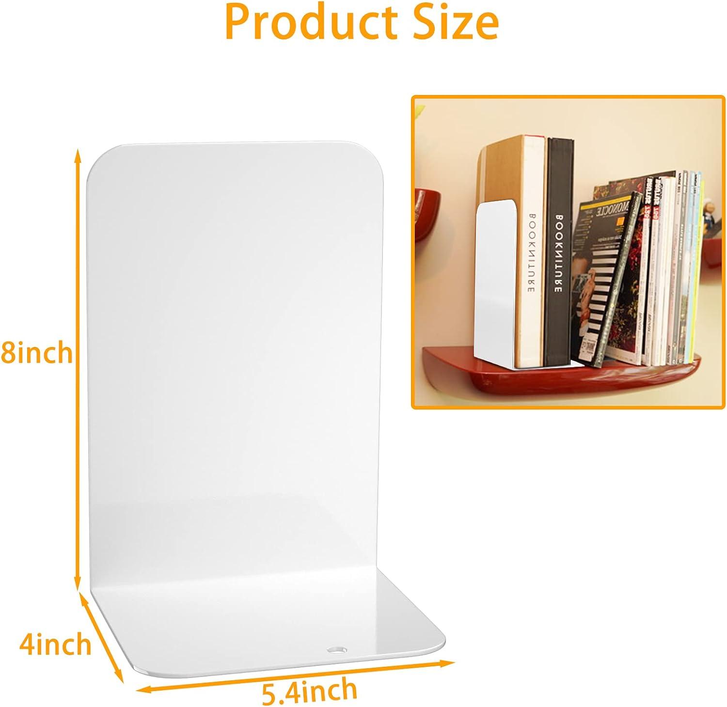 VFINE White Bookends 2 Pair, Metal Shelf Book Ends, Bookends for Shelves, Book Stopper for Heavy Books, Book Dividers for Home Office