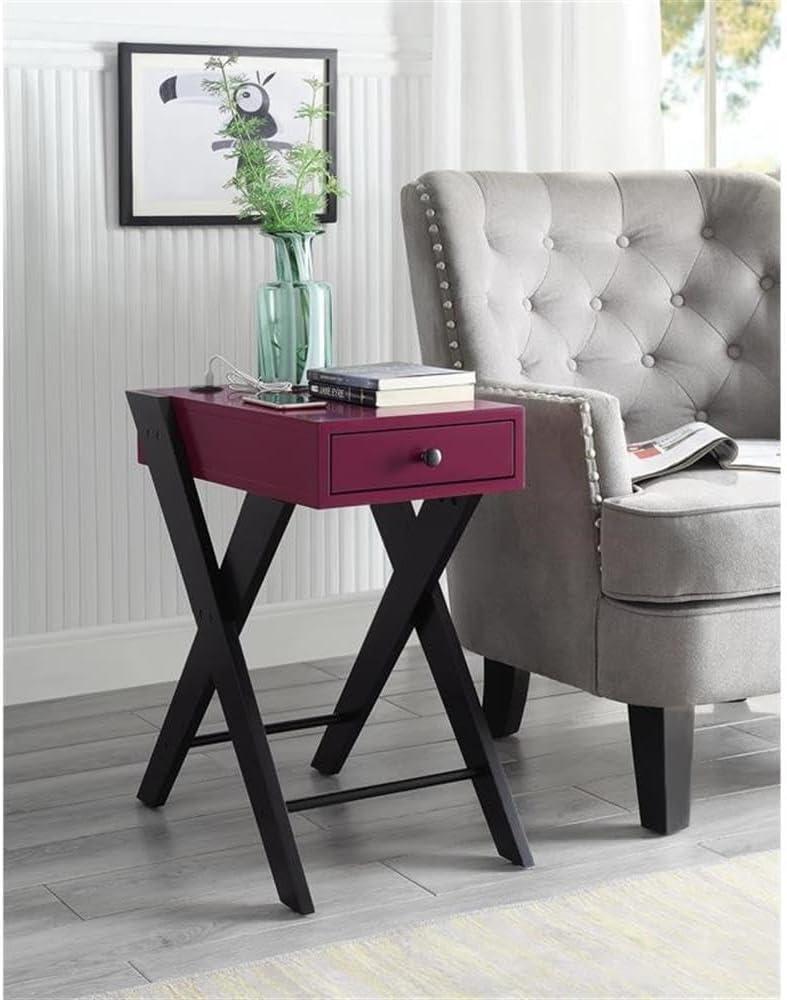 Fierce Side Table with USB Charging Dock Burgundy/Black - Acme Furniture: Living Room, Pullout Drawer, MDF