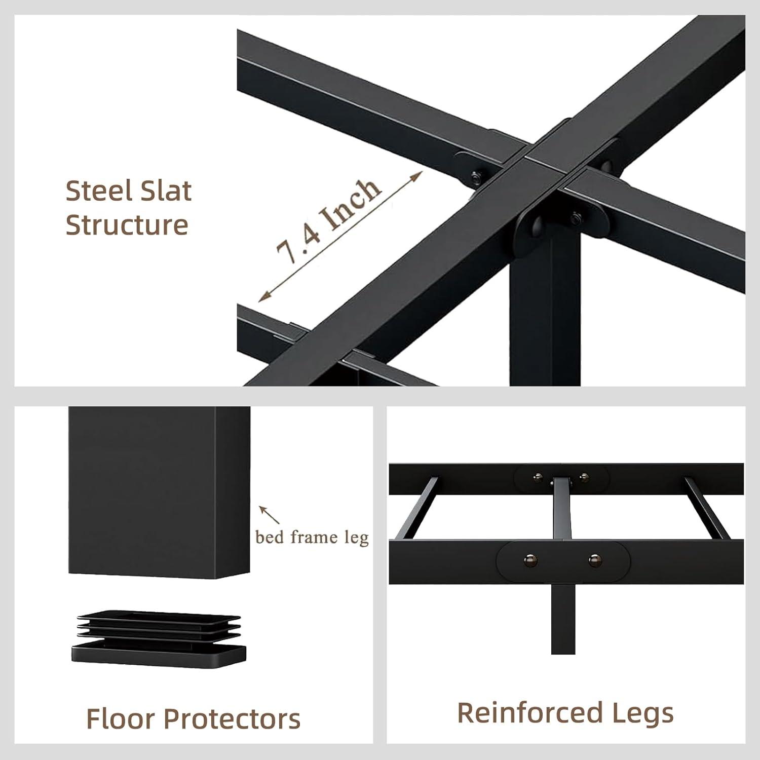 Twin Metal Bed Frame - 16 Inch Tall, No Box Spring Needed, Heavy Duty Platform With Storage Space, Sturdy Non-Slip Noiseless