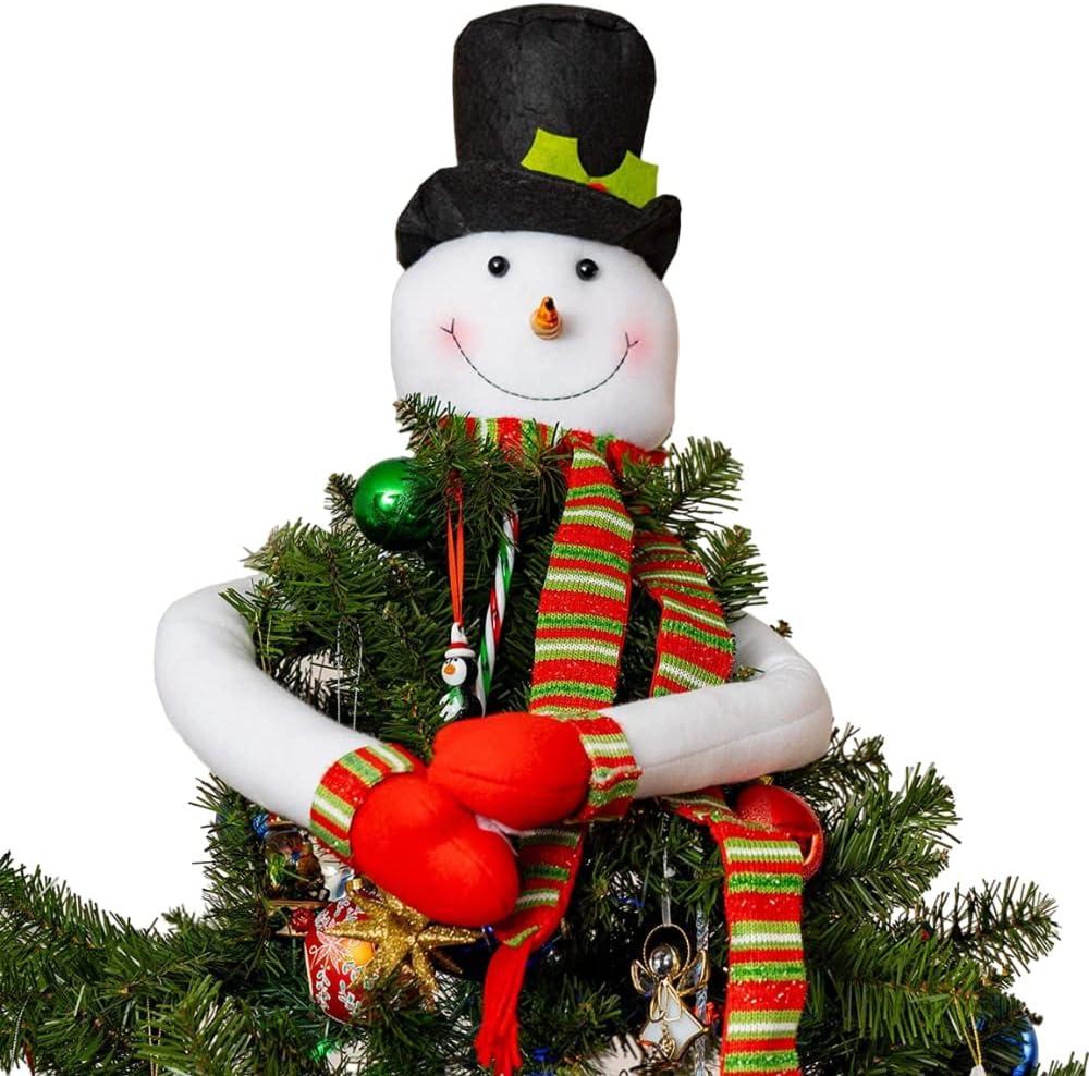 Frosty Snowman Christmas Tree Hugger Topper with Hat and Scarf