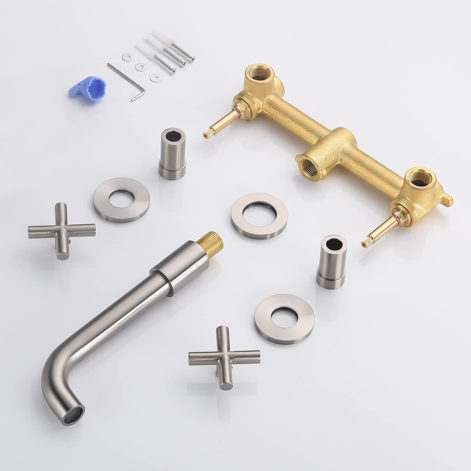 2-Handle 2-Hole Wall Mounted Bathroon Sink Faucet In Spot Resist (Valve Included)