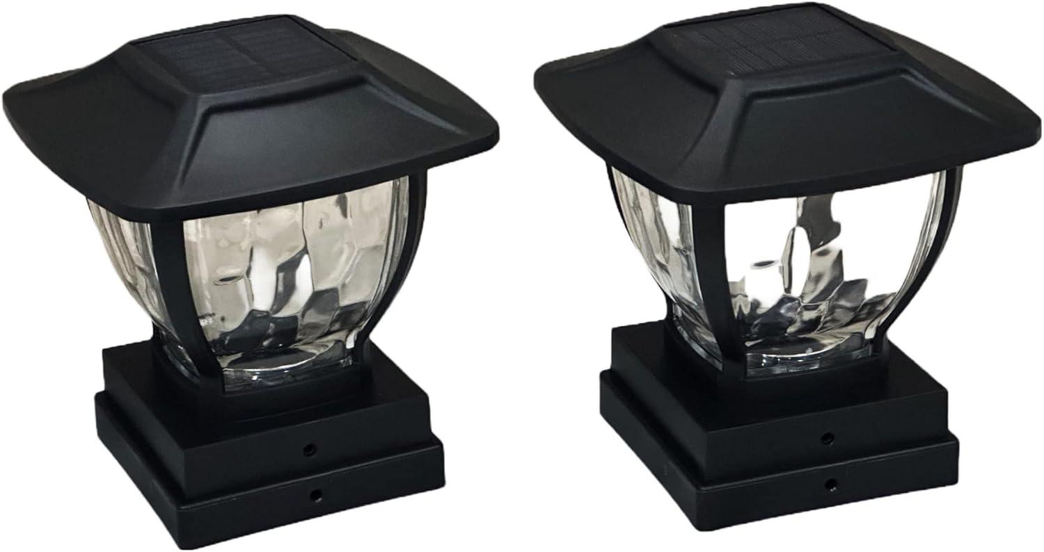 Black Solar LED Post Cap and Deck Railing Lights, 2-Pack