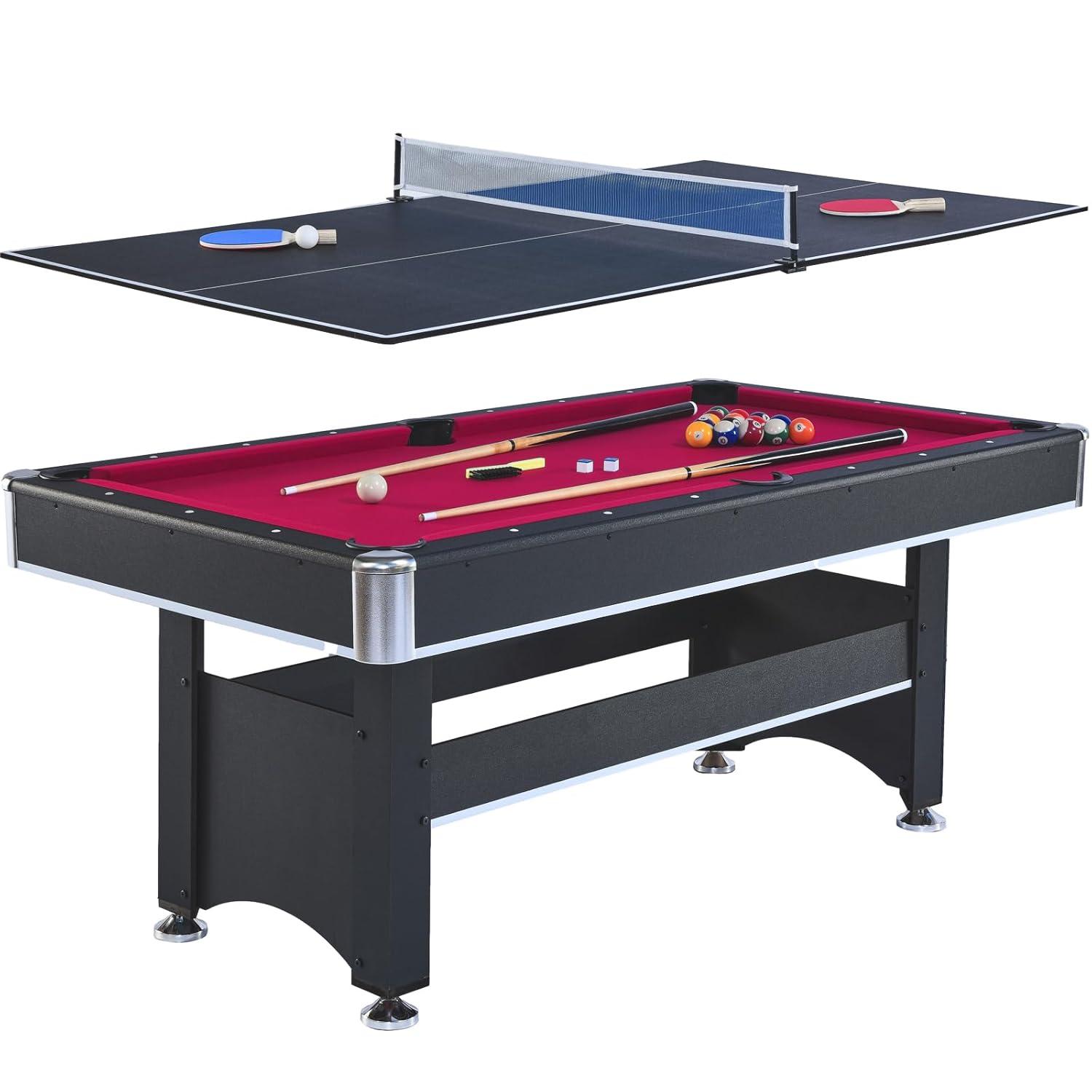 6-Foot Pool Table with Table Tennis Top, Multi Game Table, Billiard Table with Table Tennis Conversion Top