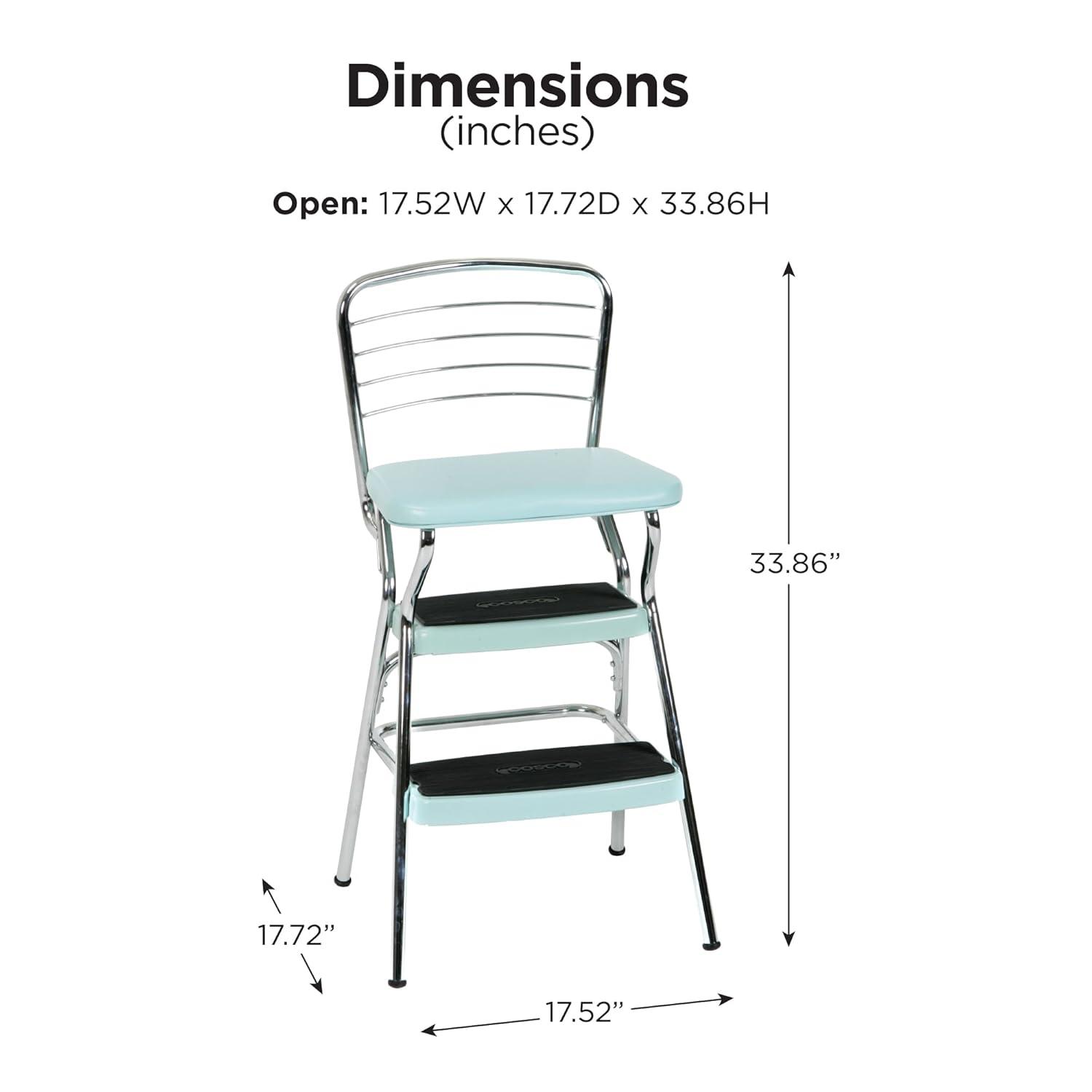 Stylaire Steel Retro Chair + Step Stool with Flip-Up Vinyl Seat