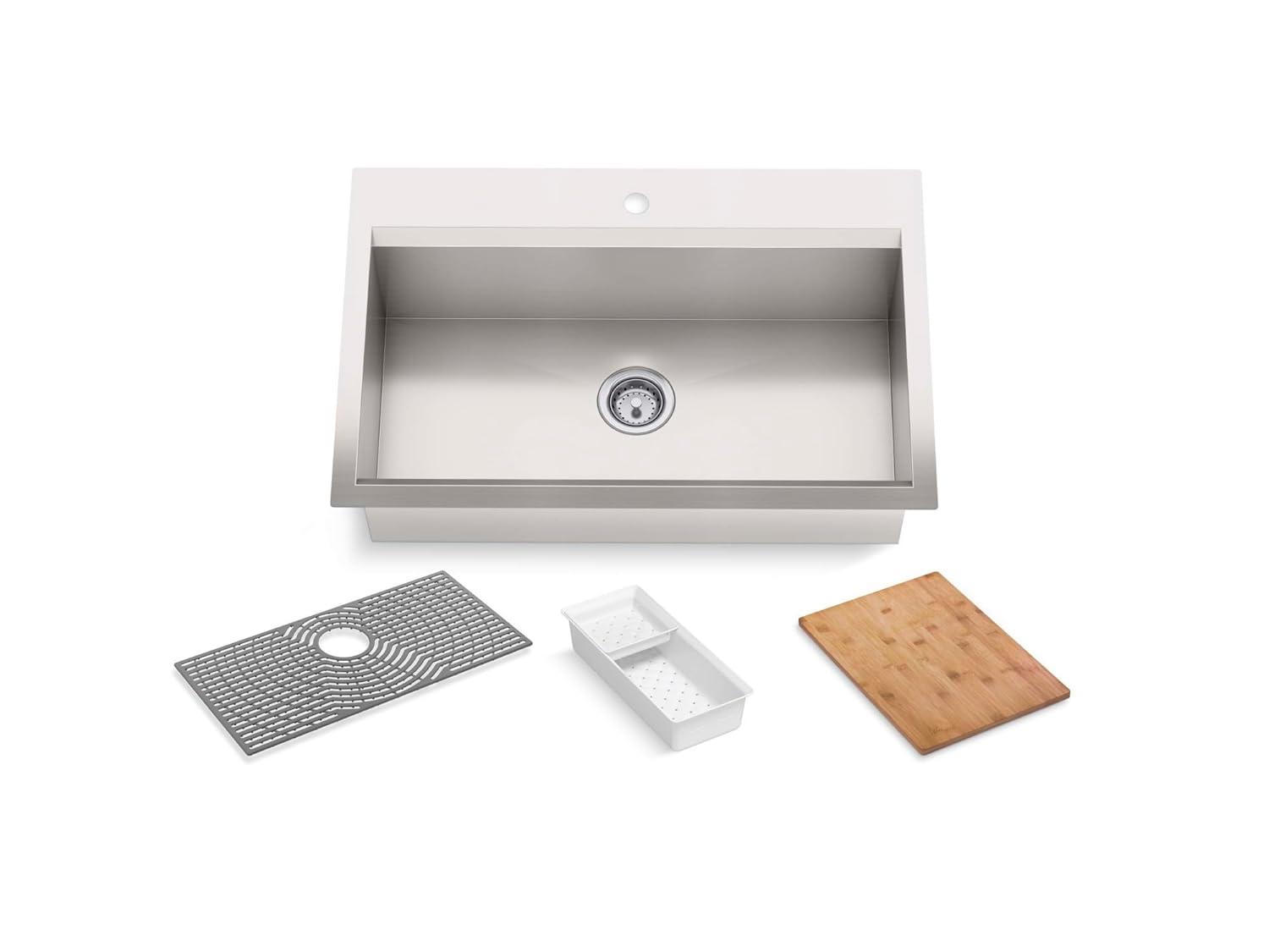 Task 33" x 22" Top-Mount/Undermount Single-Bowl Workstation Kitchen Sink With Accessories