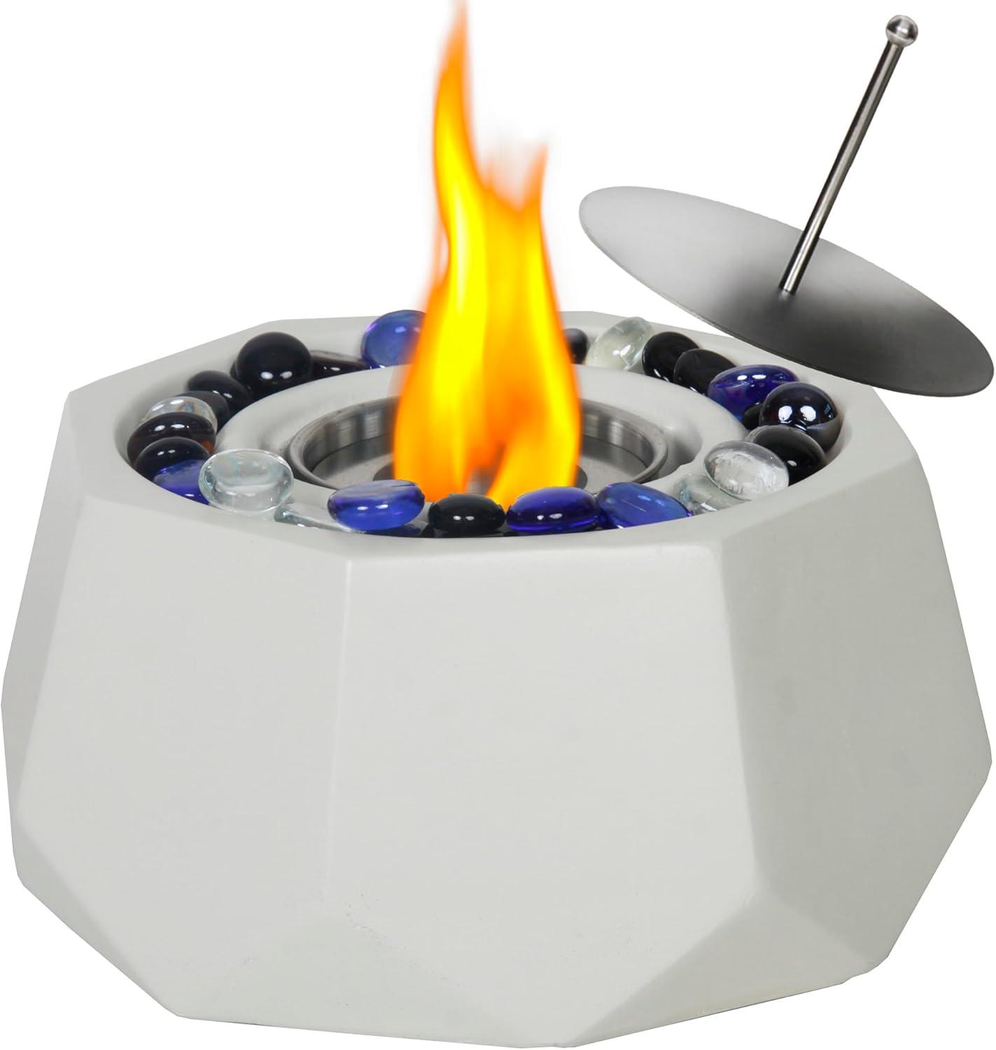 White Irregular Polygon Tabletop Fire Pit with Glass Beads