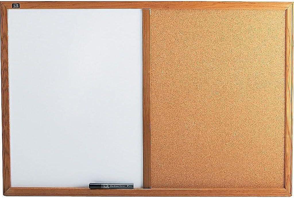 Quartet Standard Combination Whiteboard/Cork Bulletin Board, 3' x 2', Oak Finish Frame