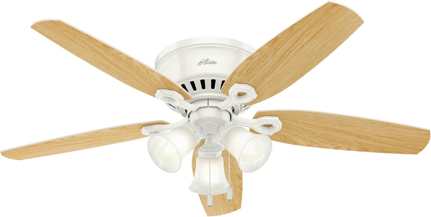 Builder Low Profile 52" 5 - Blade Flush Mount Ceiling Fan with Lights and Pull Chains