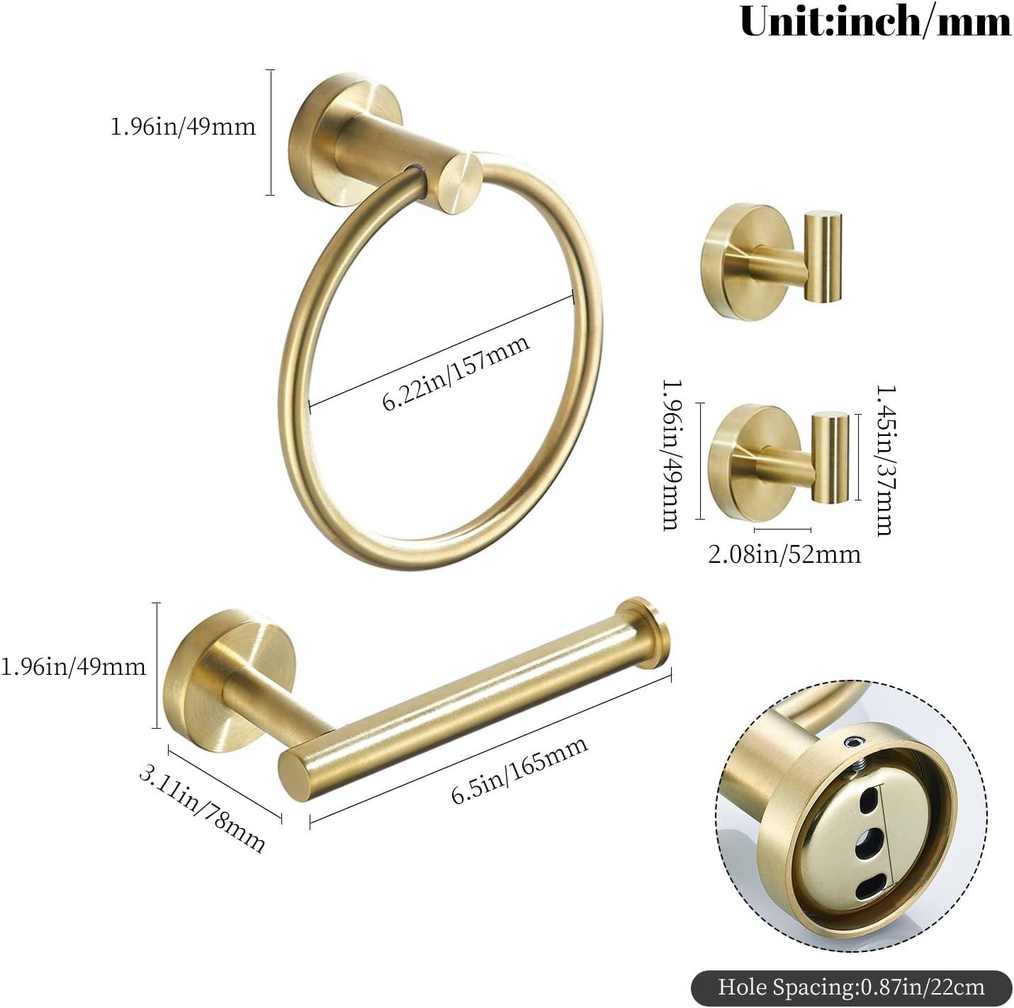 Brushed Gold Stainless Steel 4-Piece Bathroom Hardware Set