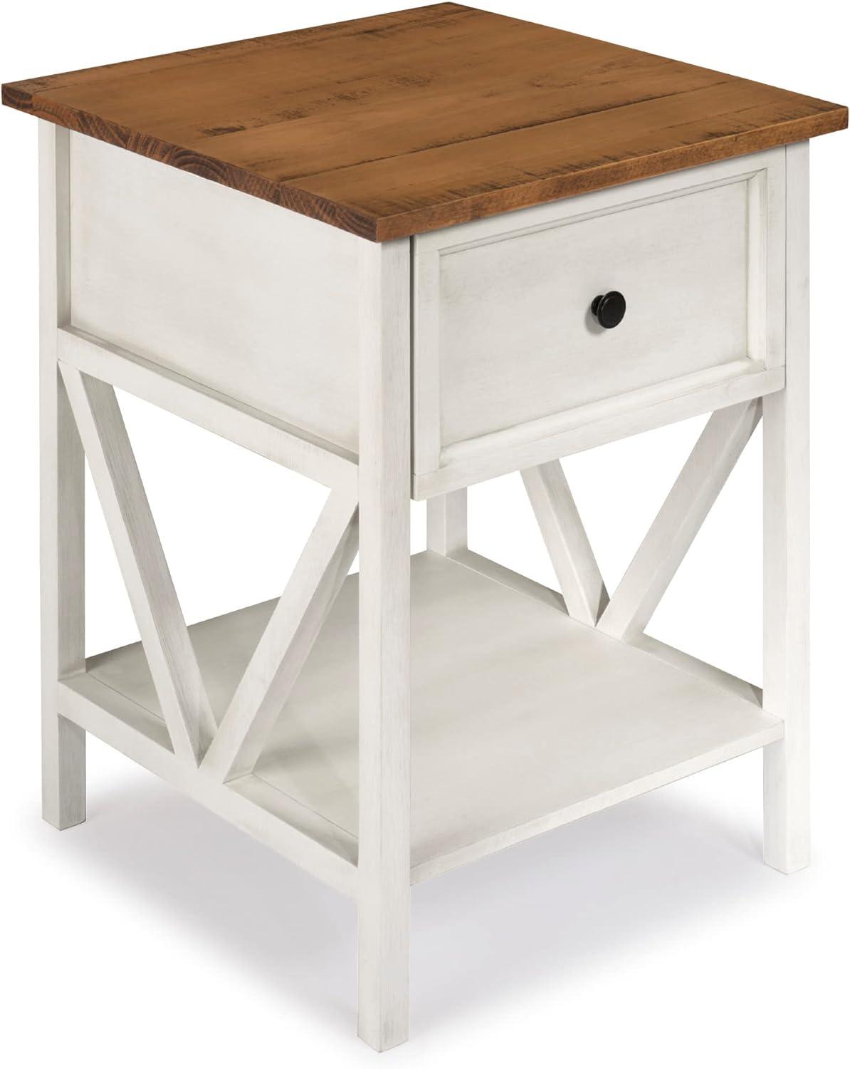 Coastal Charm 19" Rustic Oak & White Wash 1-Drawer Side Table