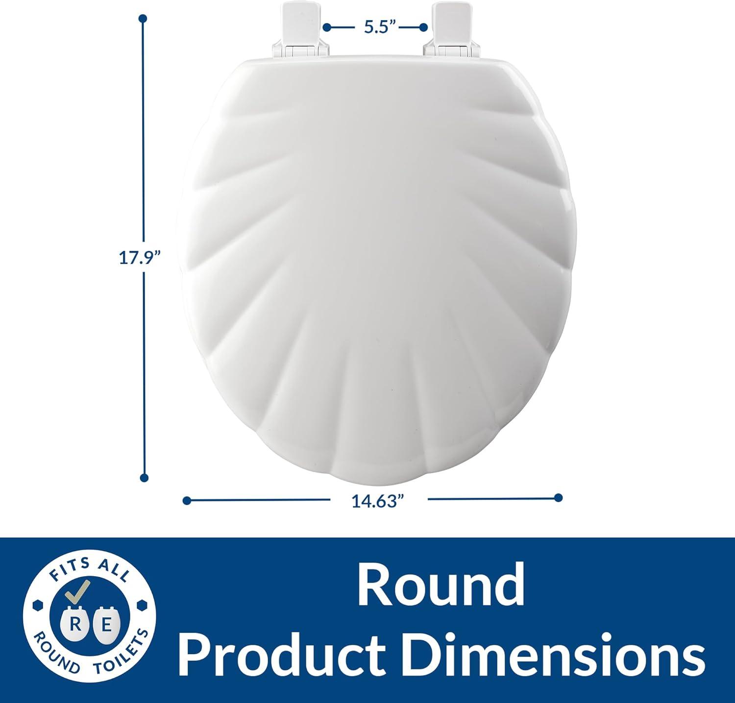 Shell Sculptured Wood Toilet Seat, Easily Removes for Cleaning, Hinges Never Loosen, Round