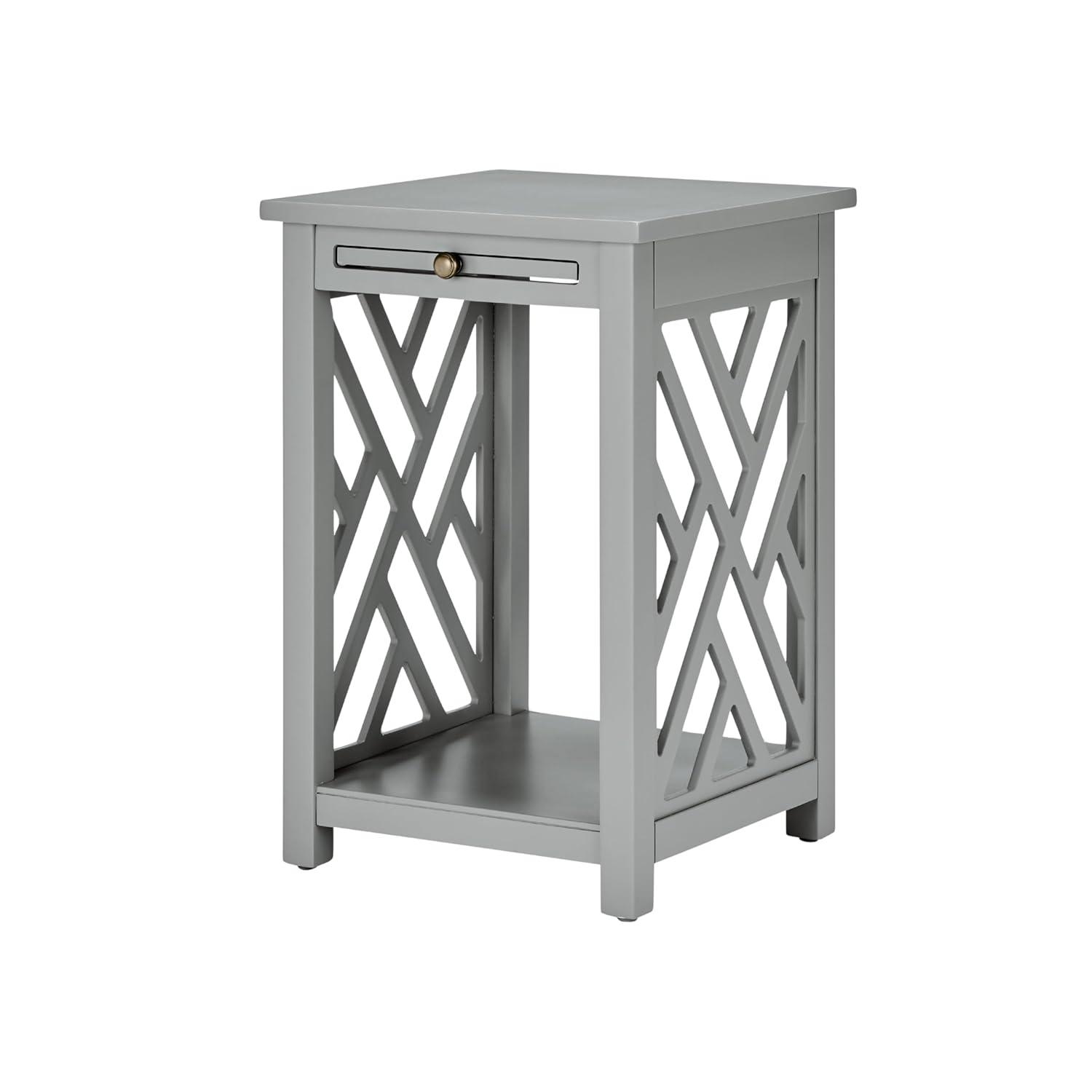 Alaterre Furniture Coventry Wood End Table with Tray Shelf and Bottom Shelf, Gray