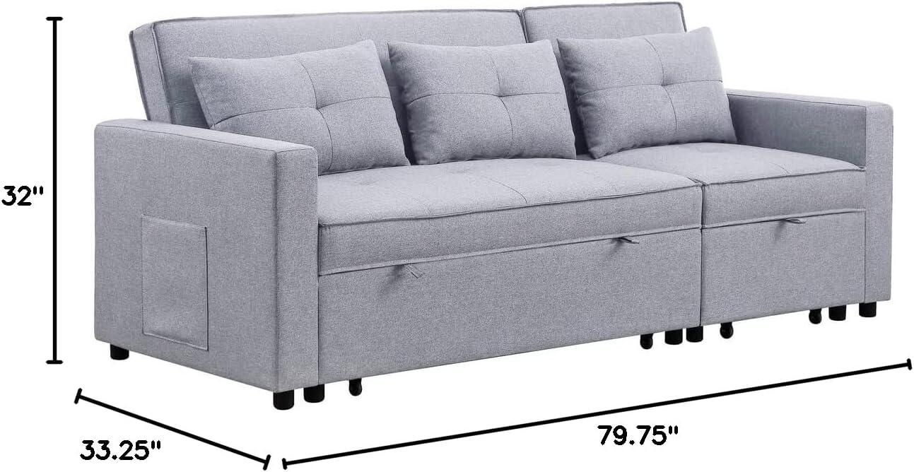 Zoey Light Gray Linen Convertible Sleeper Sofa with Side Pocket