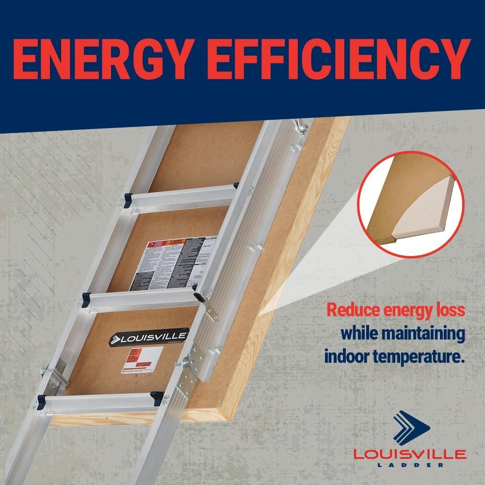 Louisville Ladder Aluminum Attic Ladder R10 Insulated Door 375 lbs Capacity 30 x 54 Inch Opening