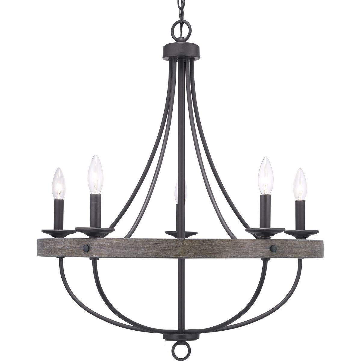 Progress Lighting Gulliver 5-Light Chandelier, Graphite Finish, Wood Grained Texture Shade