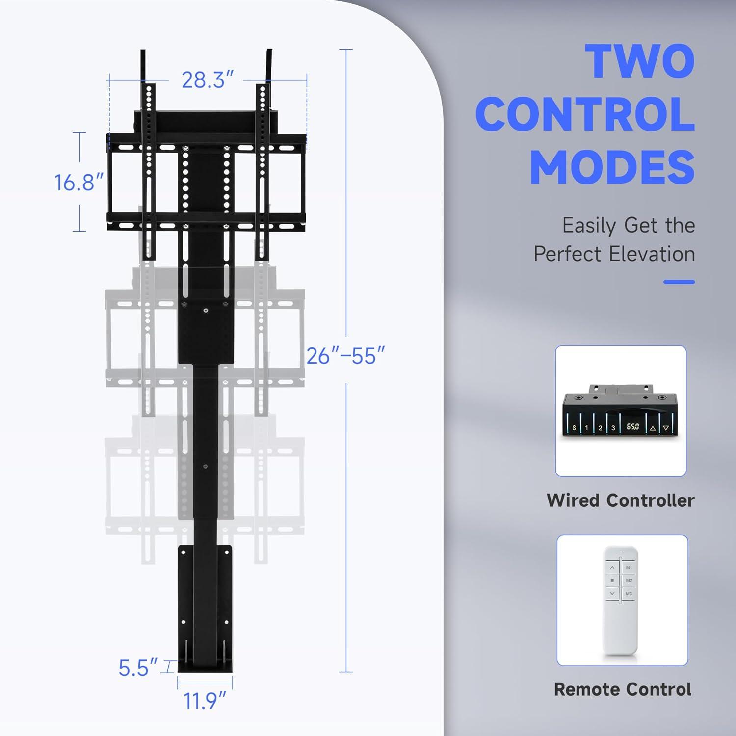 Black Motorized TV Lift for 32" to 70" TVs with Remote Control