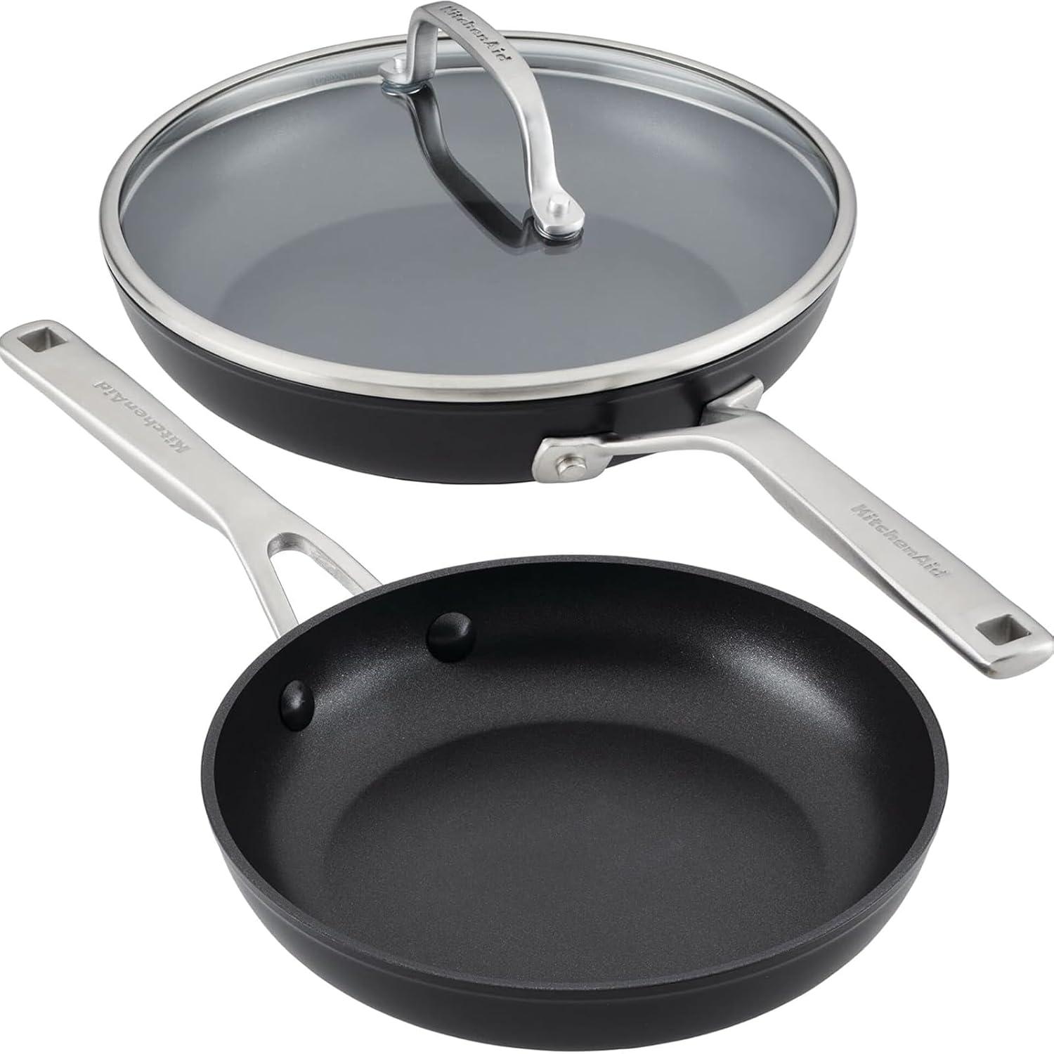 Matte Black Aluminum Nonstick Frying Pan Set with Lid, 3-Piece