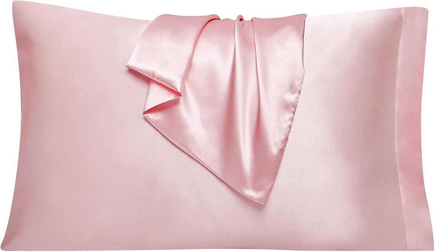 Guanhe Satin Pillowcase for Hair and Skin, Silk Pillowcase 2 Pack Standard Size with Envelop Closure, Gifts for Women Men(Pink,20”X26”,2pcs)