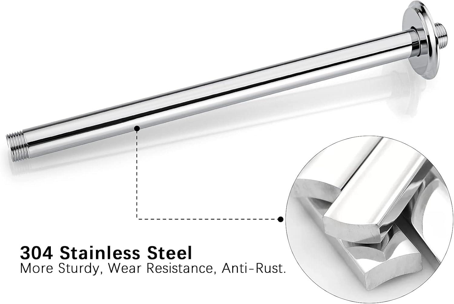 12-Inch Polished Chrome Ceiling Mounted Shower Arm and Flange