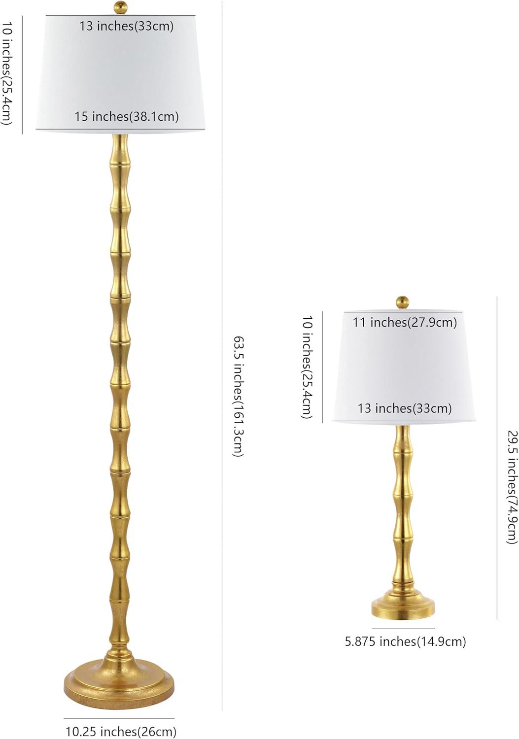 Aurelia Gold Leaf Floor and Table Lamp Set with White Shades