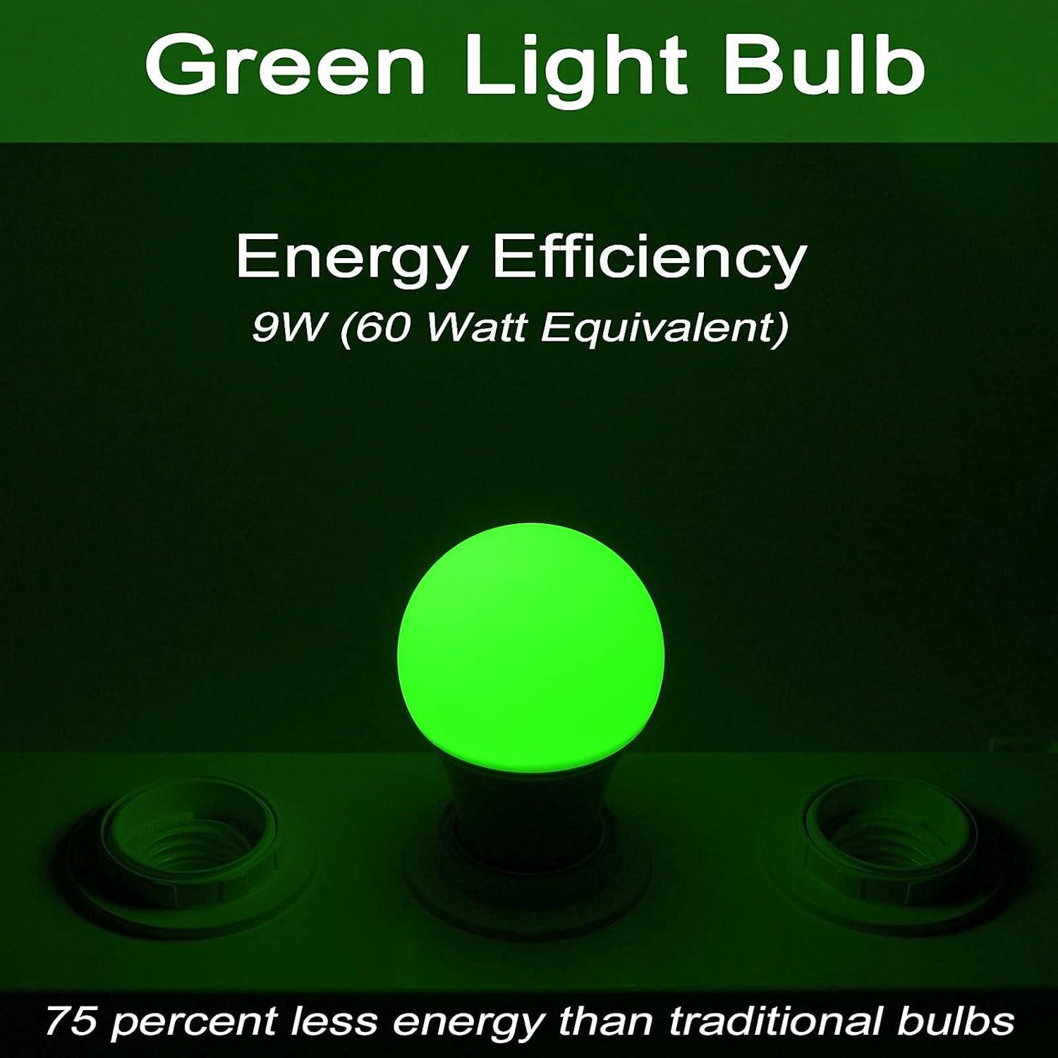 EDISHINE Green LED Light Bulbs for Holiday Party Decoration, A19 9W LED Bulbs 60W Equivalent E26 Base 4 Pack, ETL Listed