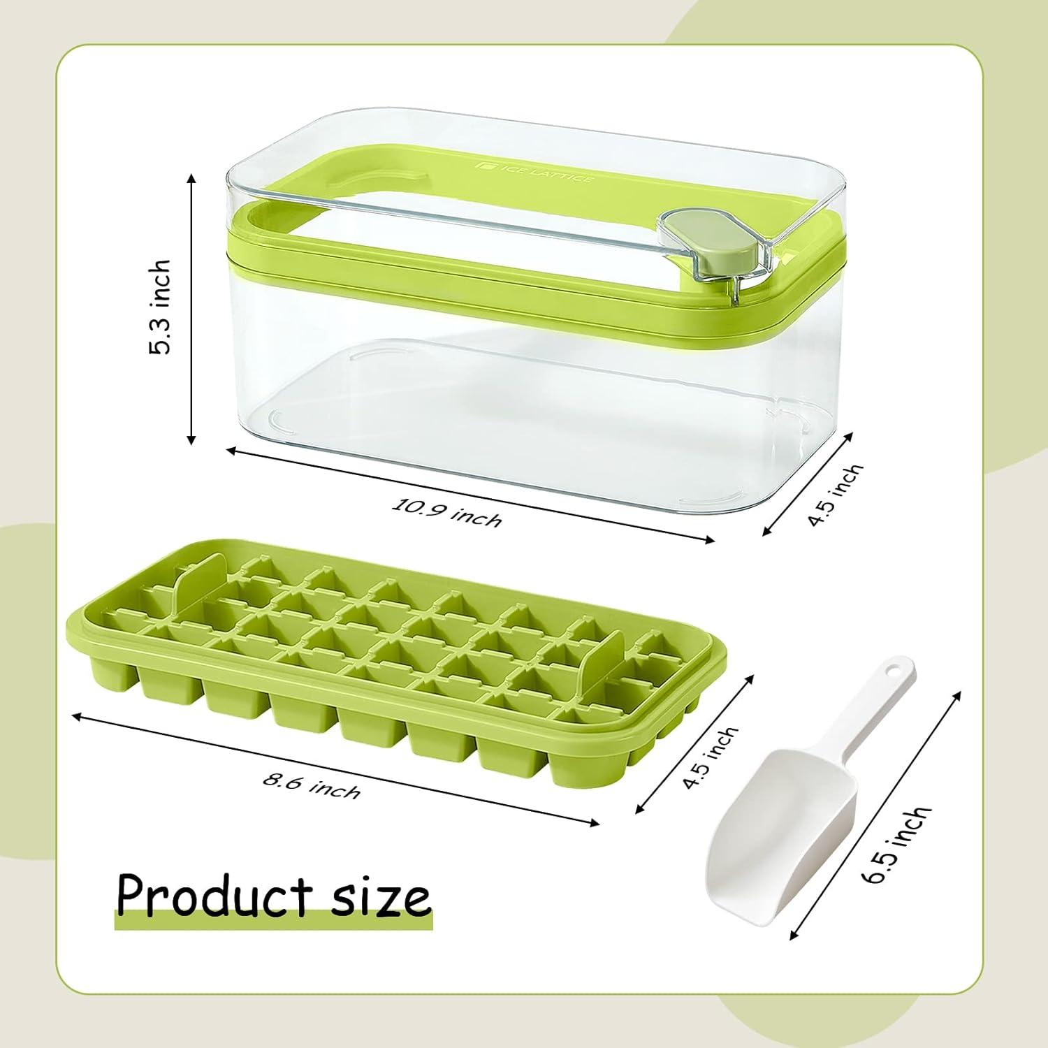 Ice Cube Tray with Lid and Bin, 2 Pack for Freezer, 64 Pcs Ice Cube Mold (Green)