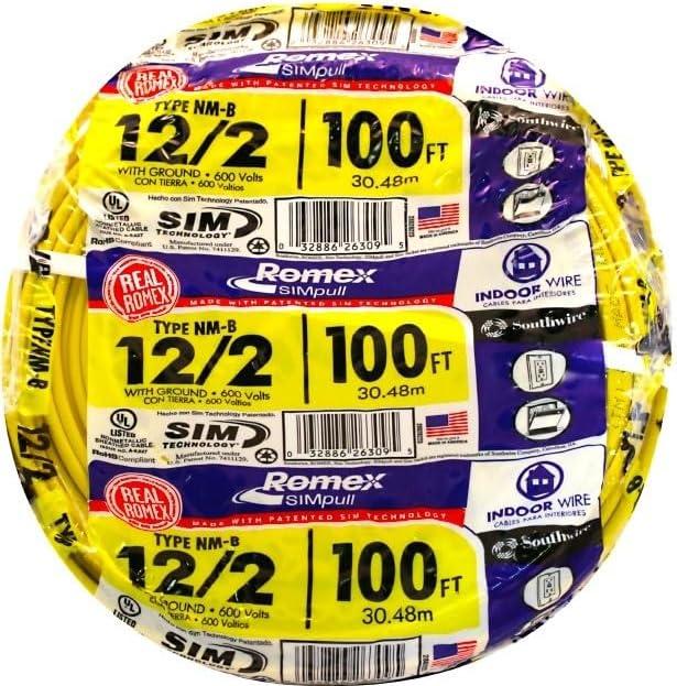 Southwire 28828228 Non-Metallic Building Wire, 12/2-Nmwg, 100', Yellow
