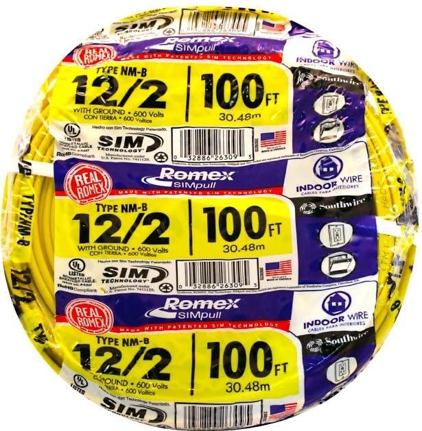 Southwire 28828228 Non-Metallic Building Wire, 12/2-Nmwg, 100', Yellow