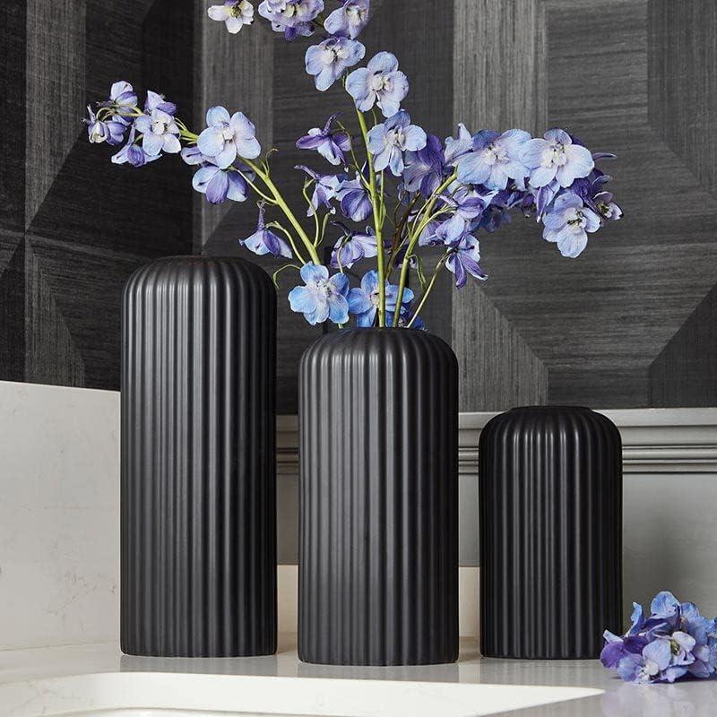 47th & Main Modern Flower Vases | Lined Ceramic Vases for Home Décor, Set of 3, Black
