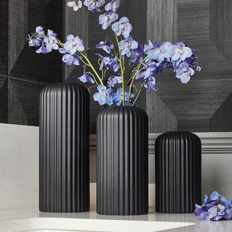 47th & Main Modern Flower Vases | Lined Ceramic Vases for Home Décor, Set of 3, Black