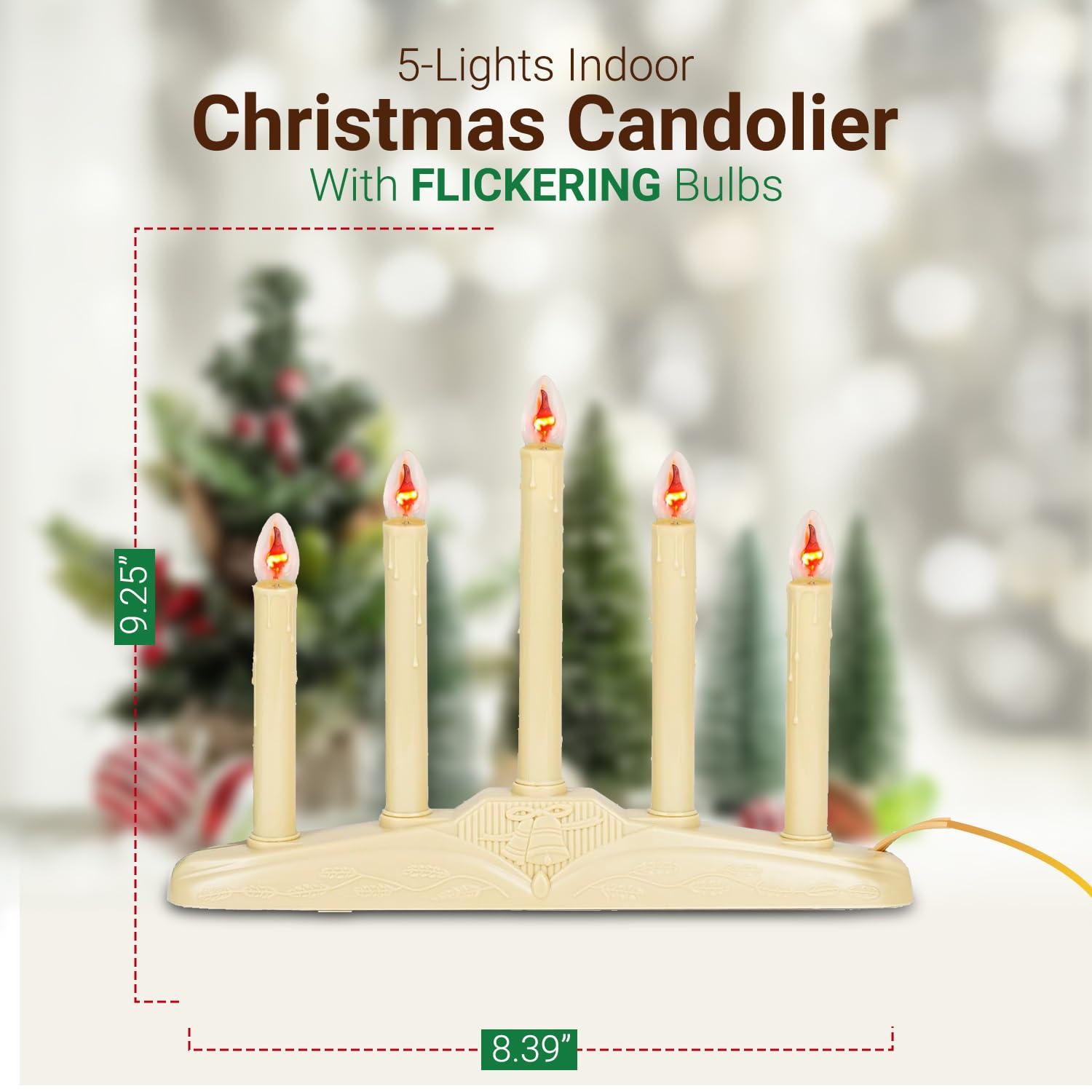 Tupkee Christmas Candolier Window Candles  with Flickering Bulbs  5-Lights Indoor -Flameless Electric Window Candles Candelabra