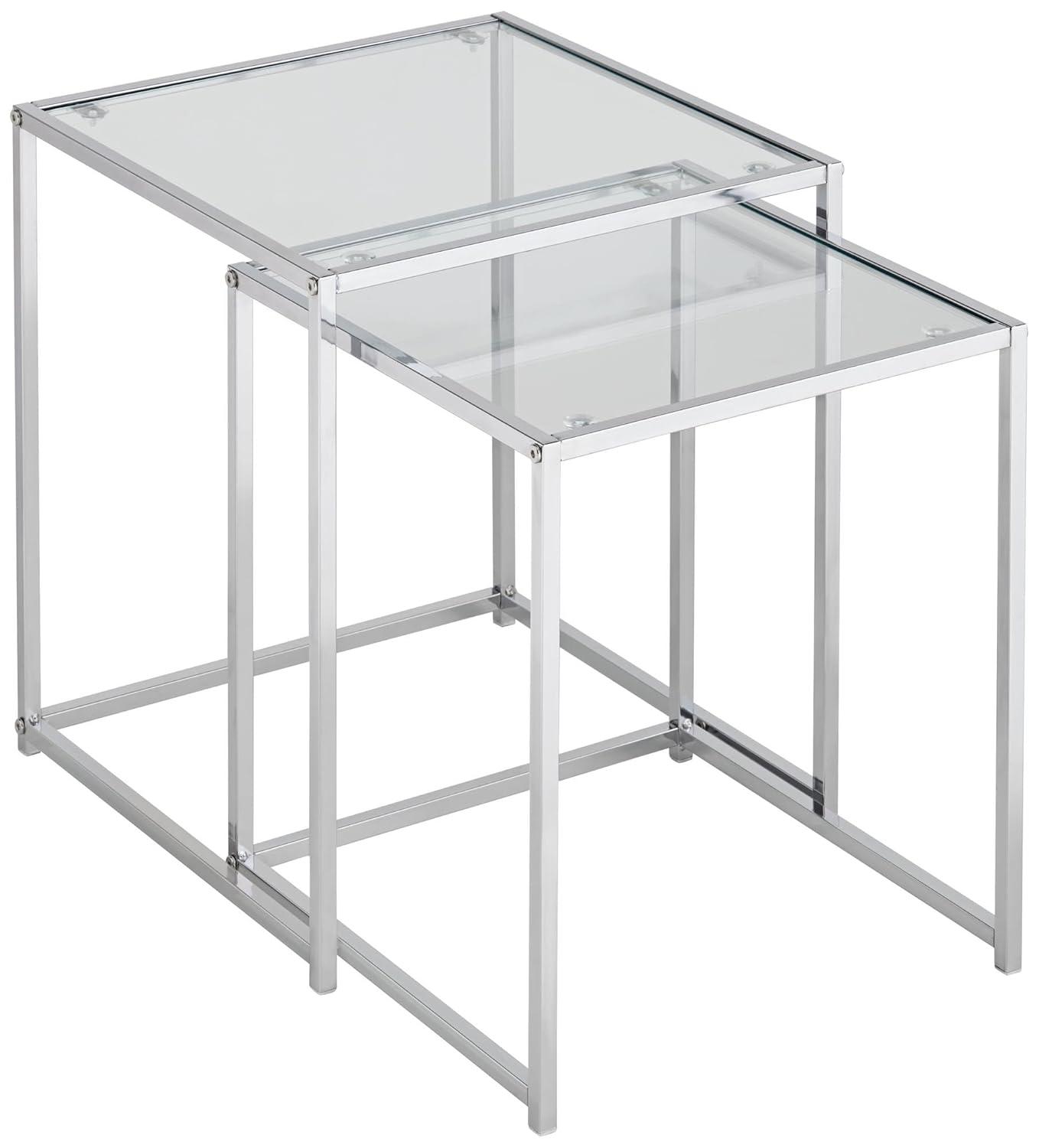 Rodney Chrome and Clear Glass Nesting Accent Tables Set of 2