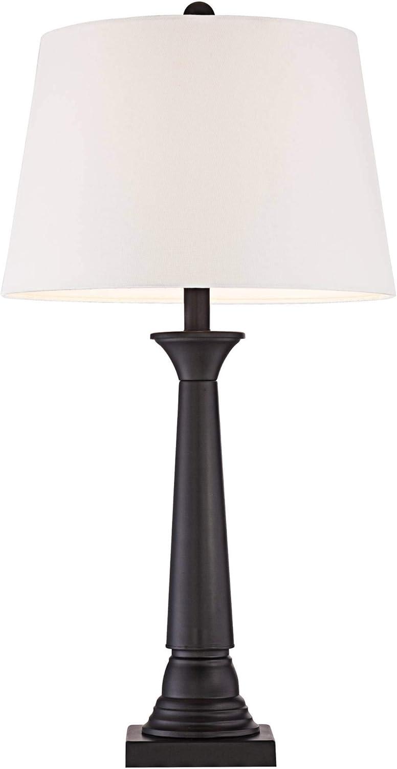 360 Lighting Dolbey Rustic Farmhouse Table Lamps 28" Tall Set of 2 Bronze Off White Drum Shade for Bedroom Living Room Bedside Nightstand Office House