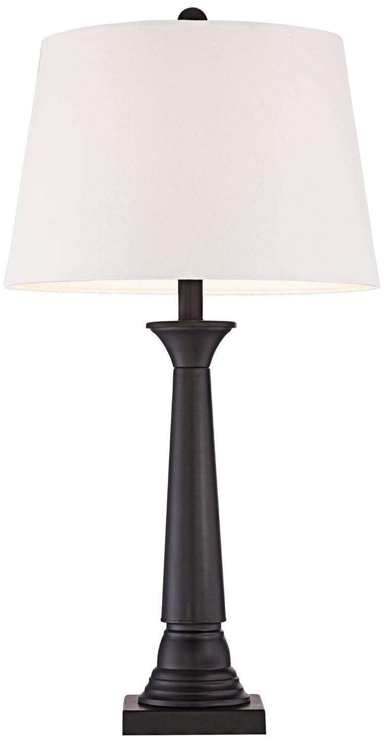 360 Lighting Dolbey Rustic Farmhouse Table Lamps 28" Tall Set of 2 Bronze Off White Drum Shade for Bedroom Living Room Bedside Nightstand Office House