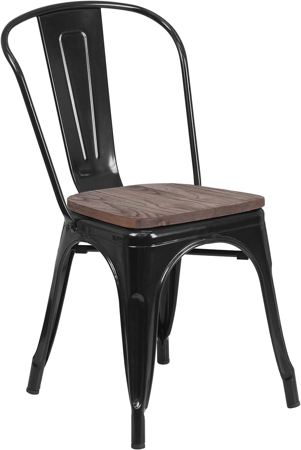 Flash Furniture Metal Stackable Chair with Wood Seat