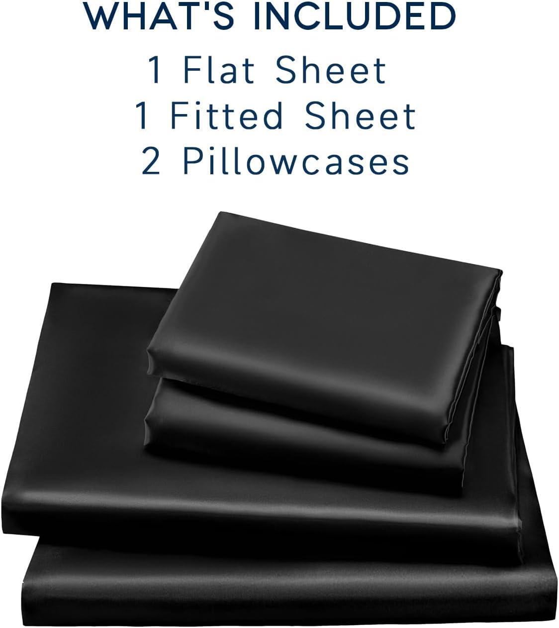 Black Satin Full Size 4-Piece Deep Pocket Sheet Set