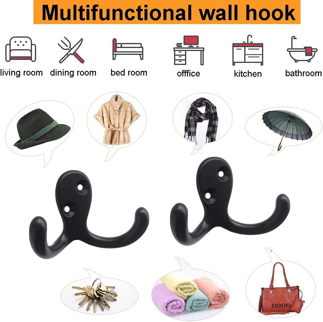 Black Zinc Die-Cast Double Wall Hooks with Screws